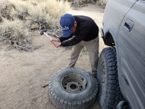 fixing a bent wheel on trail